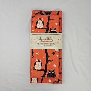 Joanna Parker Owl Drying Mat Set of 2 Orange Microfiber NEW Halloween Decor